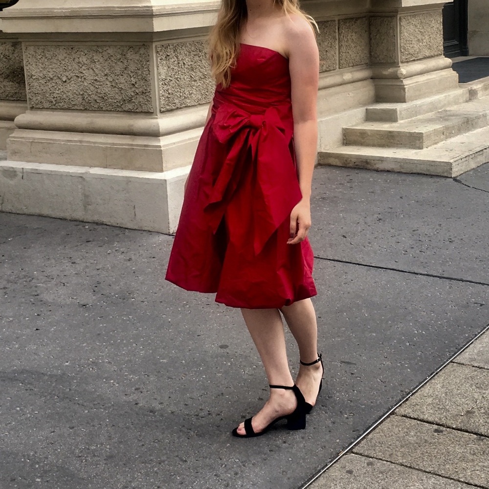 Red, strapless, 100% silk BCBG cocktail dress